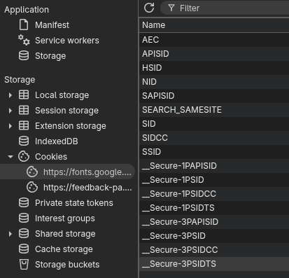 Cookies display on Google Fonts